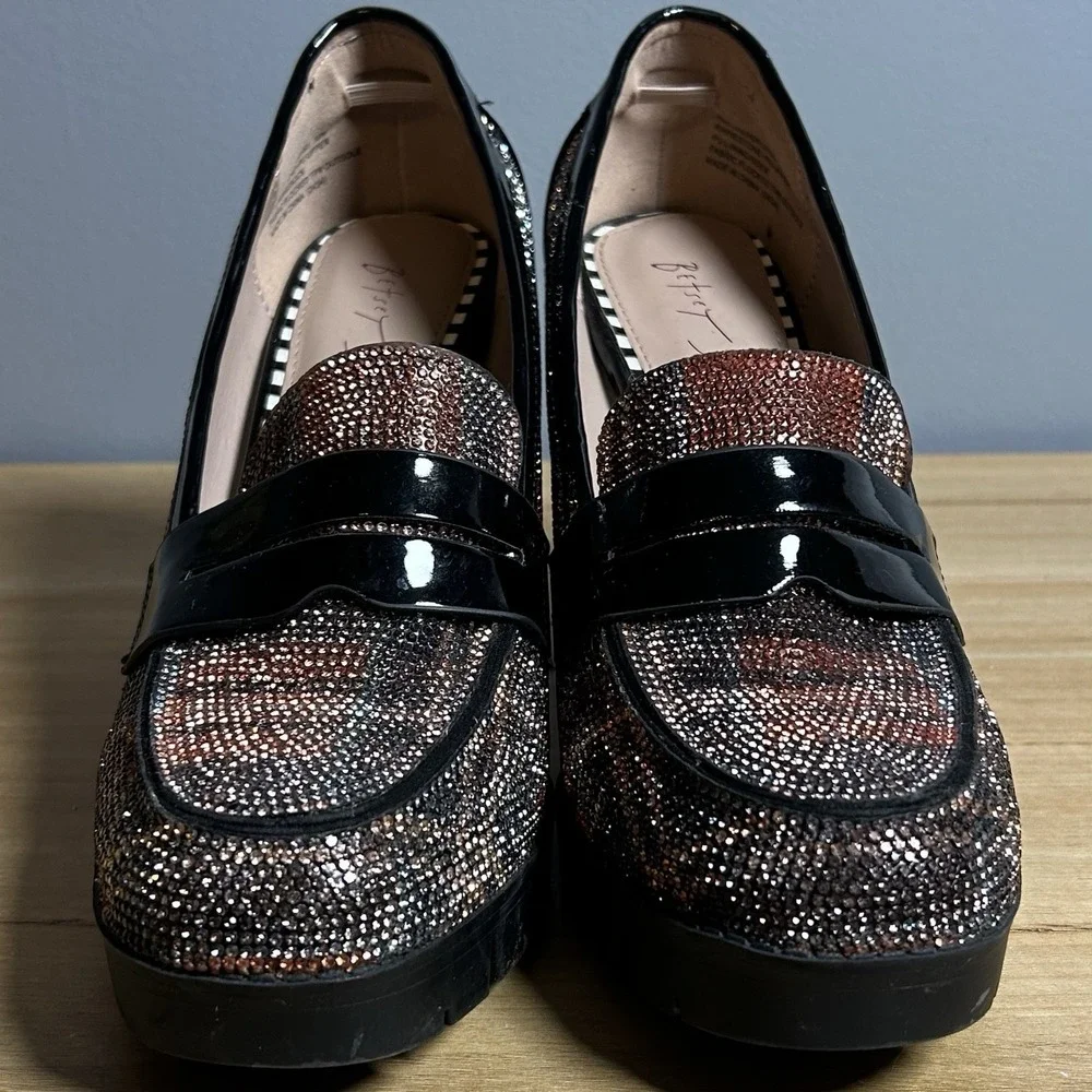 Betsey Johnson Multicolor Plaid Rhinestone Adelyn Chunky Platform Loafer Pumps